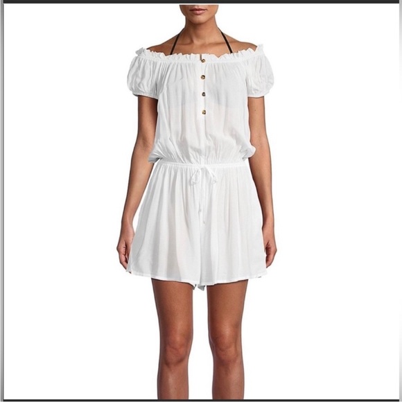 Kate Spade New York Off The Shoulder White Swim Romper - Picture 7 of 16